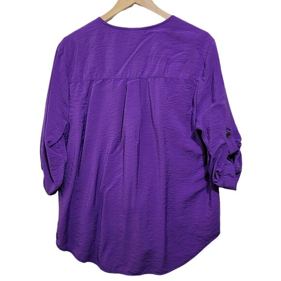 VTG Beverly Drive Button Front Top Purple Flap Pockets Roll Tab Sleeves 16/18W - Picture 9 of 9
